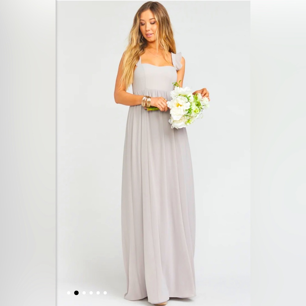 Show Me Your Mumu June Maxi Bridesmaid Dress in Dove Grey Chiffon